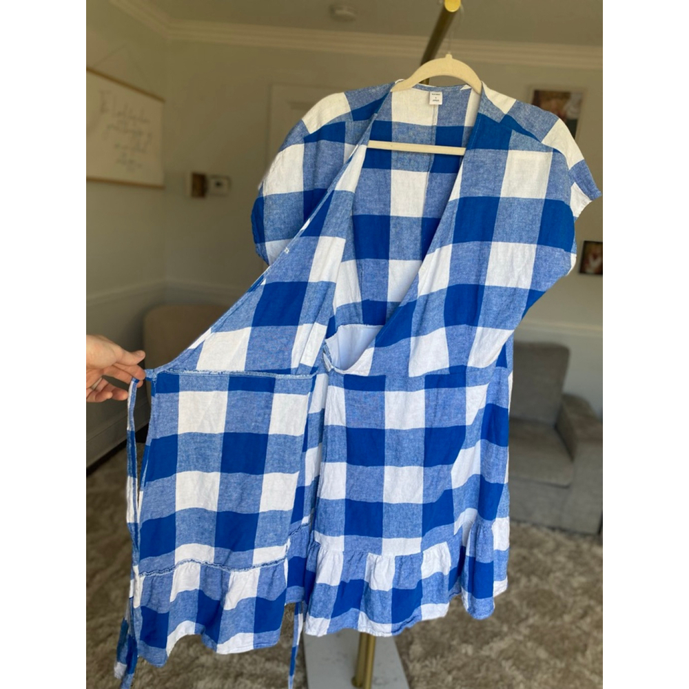 Old Navy Wrap Dress Gingham Blue White Cottagecore Preppy Summer Picnic Coastal - Picture 4 of 11